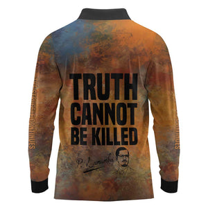 Patrice Lumumba Long Sleeve Polo Shirt with Line Art Portrait and Truth Cannot Be Killed Inspirational Quote - African Pride
