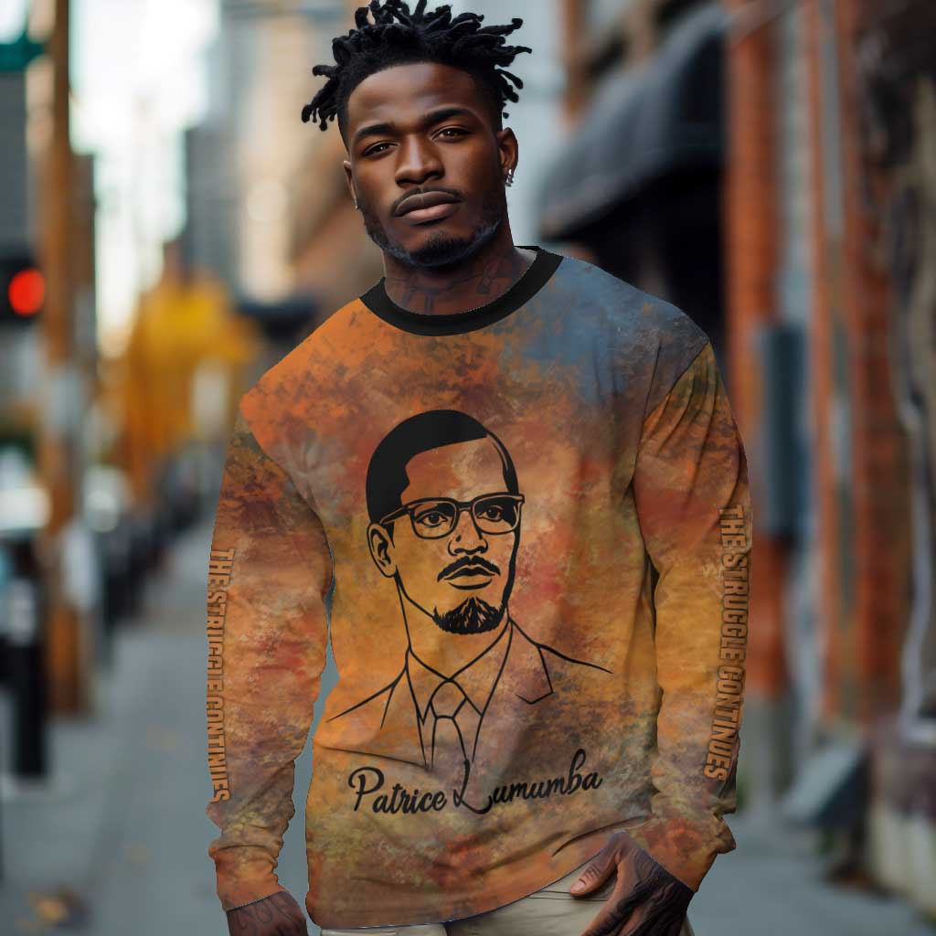Patrice Lumumba Long Sleeve Shirt with Line Art Portrait and Truth Cannot Be Killed Inspirational Quote - African Pride