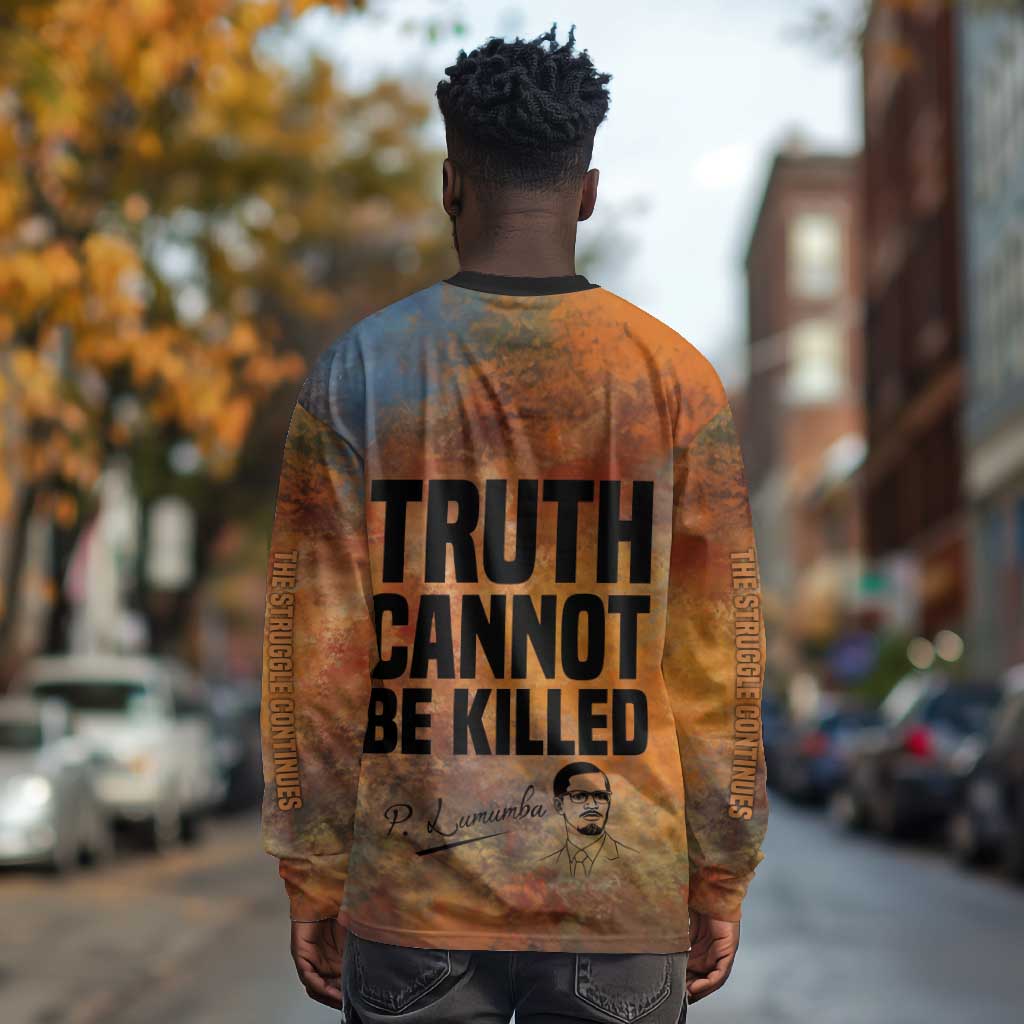 Patrice Lumumba Long Sleeve Shirt with Line Art Portrait and Truth Cannot Be Killed Inspirational Quote - African Pride