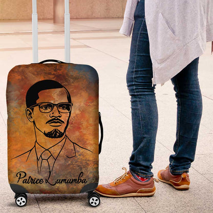 Patrice Lumumba Luggage Cover with Line Art Portrait and Truth Cannot Be Killed Inspirational Quote - African Pride