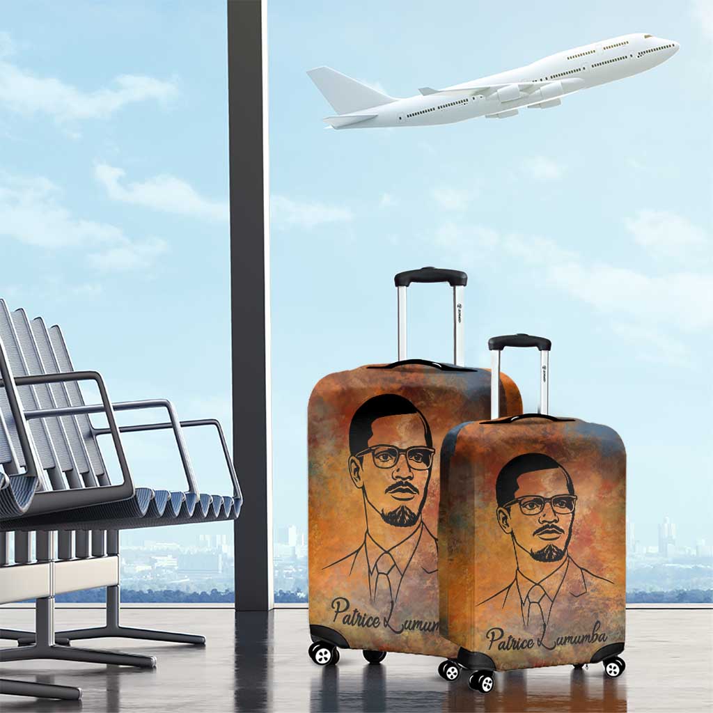 Patrice Lumumba Luggage Cover with Line Art Portrait and Truth Cannot Be Killed Inspirational Quote - African Pride