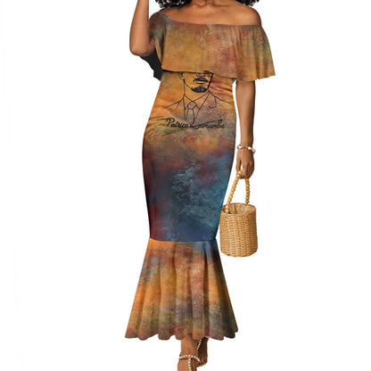 Patrice Lumumba Mermaid Dress with Line Art Portrait and Truth Cannot Be Killed Inspirational Quote - African Pride