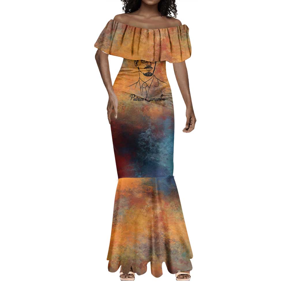 Patrice Lumumba Mermaid Dress with Line Art Portrait and Truth Cannot Be Killed Inspirational Quote - African Pride