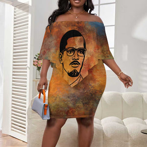 Patrice Lumumba Off Shoulder Short Dress with Line Art Portrait and Truth Cannot Be Killed Inspirational Quote - African Pride