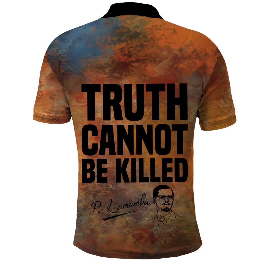 Patrice Lumumba Polo Shirt with Line Art Portrait and Truth Cannot Be Killed Inspirational Quote - African Pride