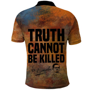 Patrice Lumumba Polo Shirt with Line Art Portrait and Truth Cannot Be Killed Inspirational Quote - African Pride