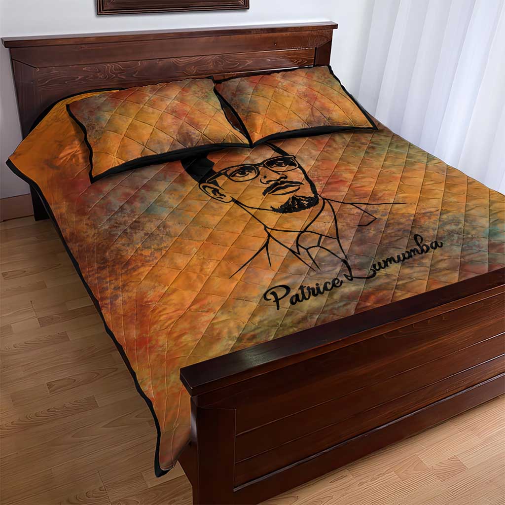Patrice Lumumba Quilt Bed Set with Line Art Portrait and Truth Cannot Be Killed Inspirational Quote - African Pride