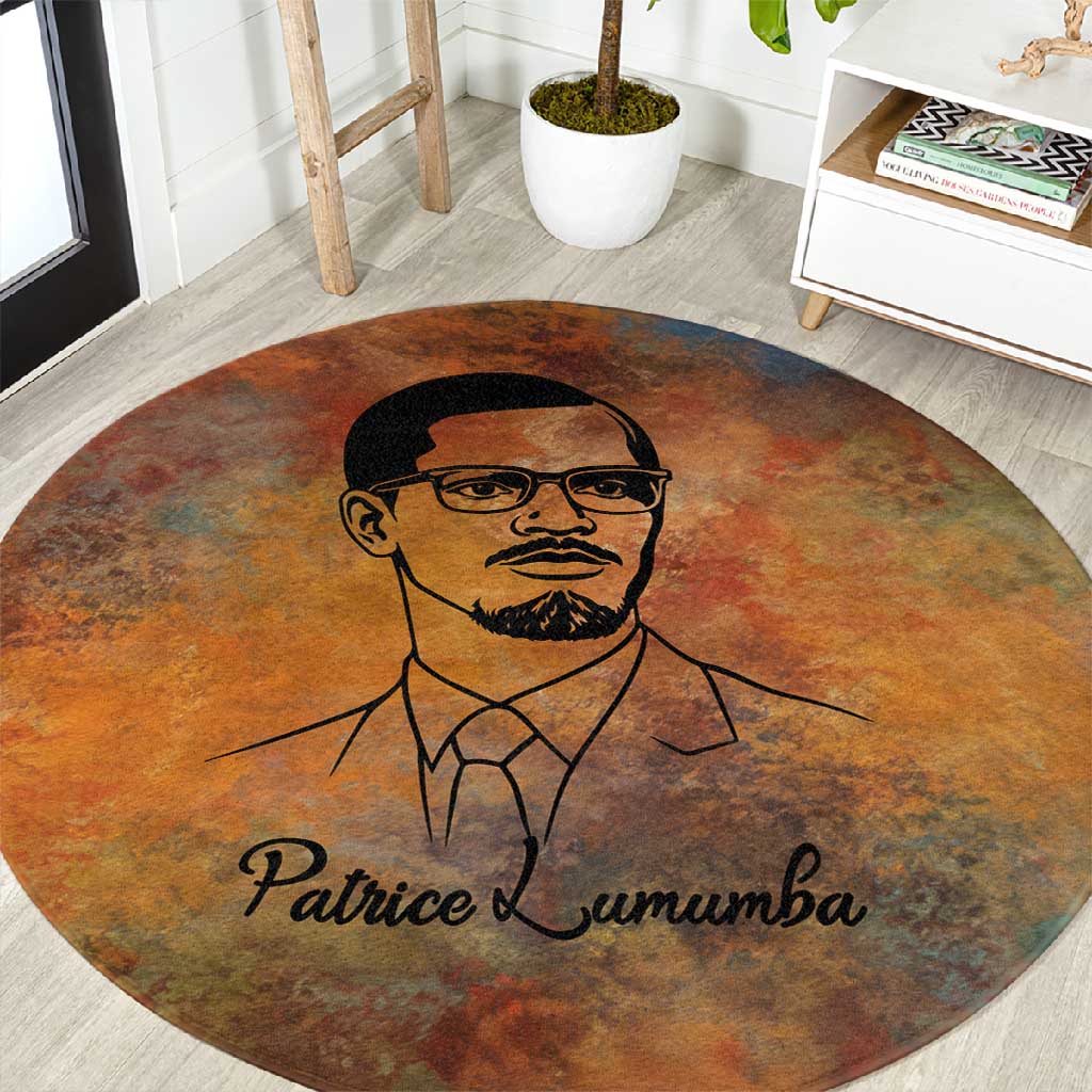 Patrice Lumumba Round Carpet with Line Art Portrait and Truth Cannot Be Killed Inspirational Quote - African Pride