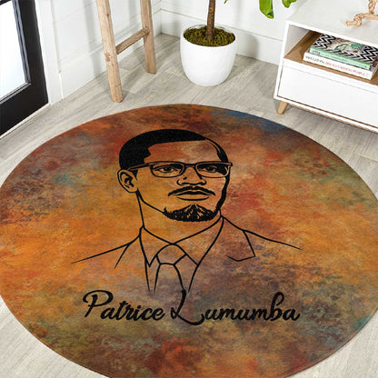 Patrice Lumumba Round Carpet with Line Art Portrait and Truth Cannot Be Killed Inspirational Quote - African Pride