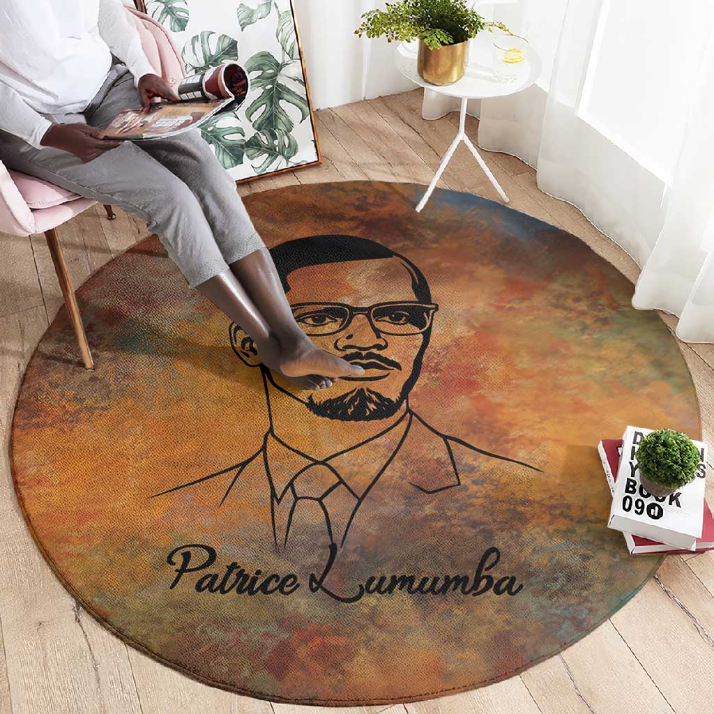 Patrice Lumumba Round Carpet with Line Art Portrait and Truth Cannot Be Killed Inspirational Quote - African Pride