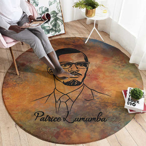 Patrice Lumumba Round Carpet with Line Art Portrait and Truth Cannot Be Killed Inspirational Quote - African Pride