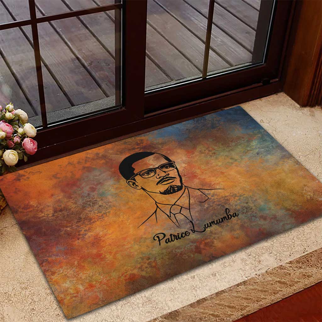 Patrice Lumumba Rubber Doormat with Line Art Portrait and Truth Cannot Be Killed Inspirational Quote - African Pride