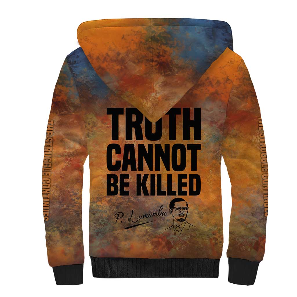 Patrice Lumumba Sherpa Hoodie with Line Art Portrait and Truth Cannot Be Killed Inspirational Quote - African Pride