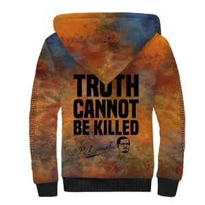 Patrice Lumumba Sherpa Hoodie with Line Art Portrait and Truth Cannot Be Killed Inspirational Quote - African Pride