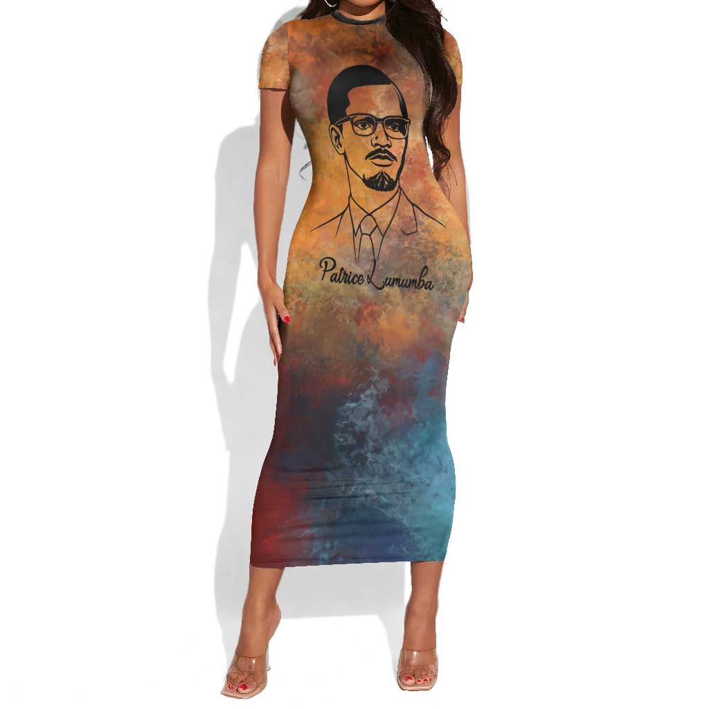 Patrice Lumumba Short Sleeve Bodycon Dress with Line Art Portrait and Truth Cannot Be Killed Inspirational Quote - African Pride