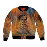 Patrice Lumumba Sleeve Zip Bomber Jacket with Line Art Portrait and Truth Cannot Be Killed Inspirational Quote - African Pride