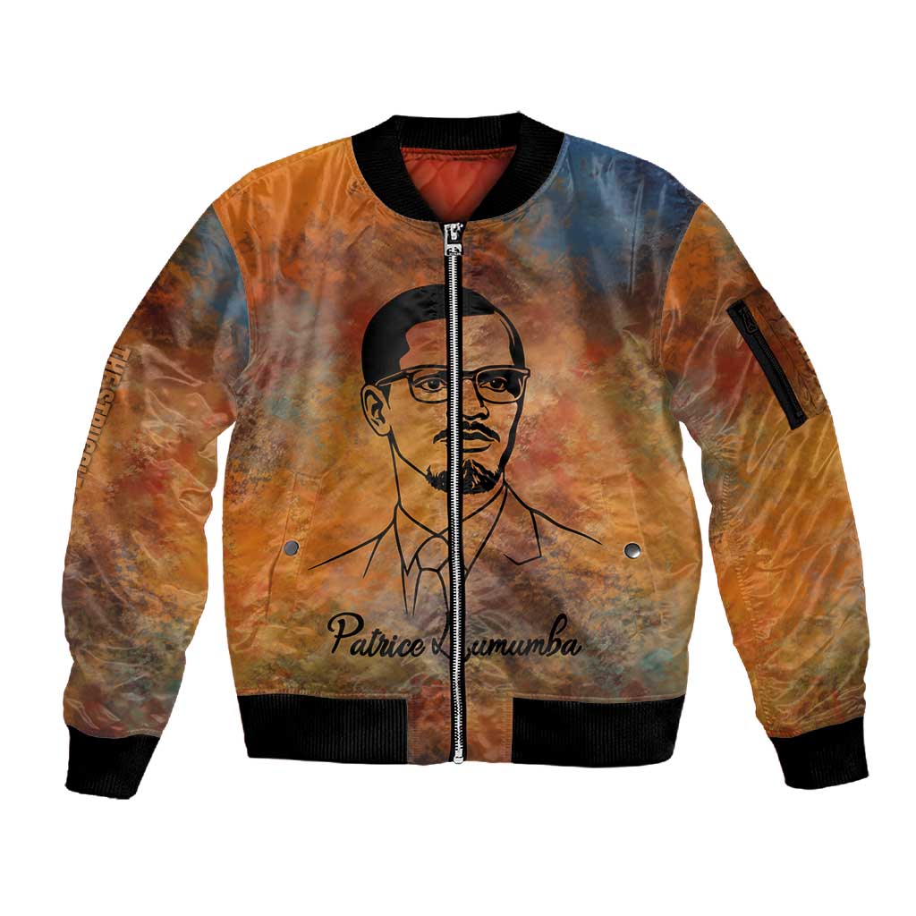 Patrice Lumumba Sleeve Zip Bomber Jacket with Line Art Portrait and Truth Cannot Be Killed Inspirational Quote - African Pride