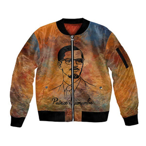 Patrice Lumumba Sleeve Zip Bomber Jacket with Line Art Portrait and Truth Cannot Be Killed Inspirational Quote - African Pride