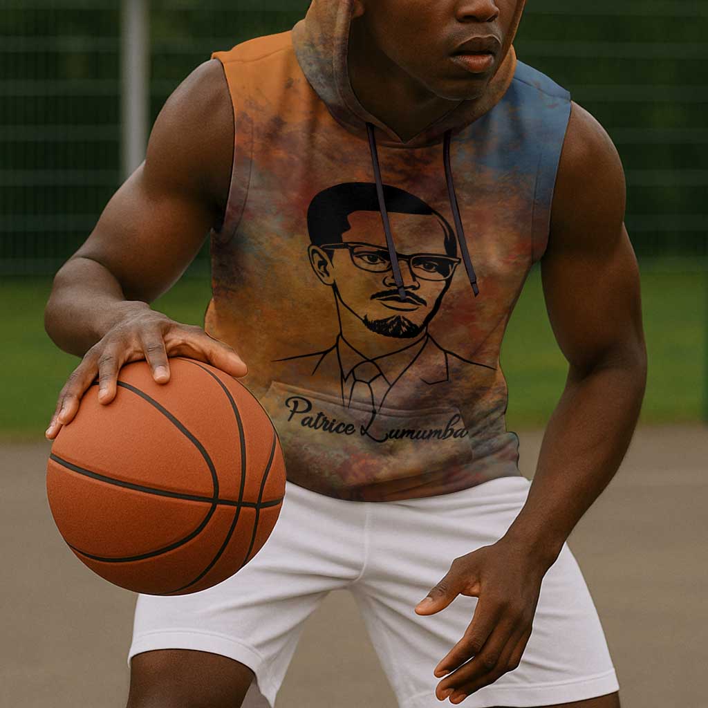 Patrice Lumumba Sleeveless Hoodie with Line Art Portrait and Truth Cannot Be Killed Inspirational Quote - African Pride