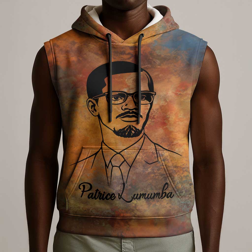 Patrice Lumumba Sleeveless Hoodie with Line Art Portrait and Truth Cannot Be Killed Inspirational Quote - African Pride