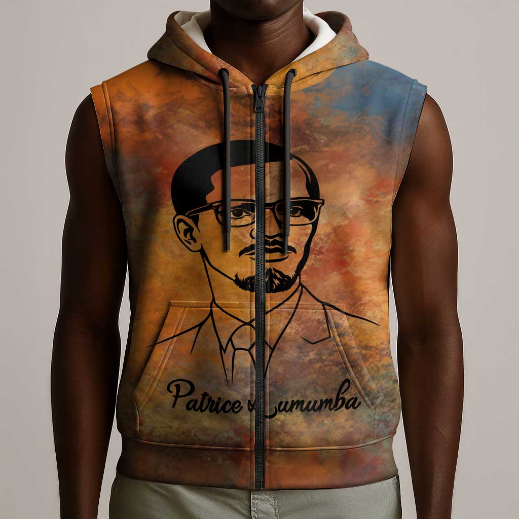 Patrice Lumumba Sleeveless Zip Hoodie with Line Art Portrait and Truth Cannot Be Killed Inspirational Quote - African Pride