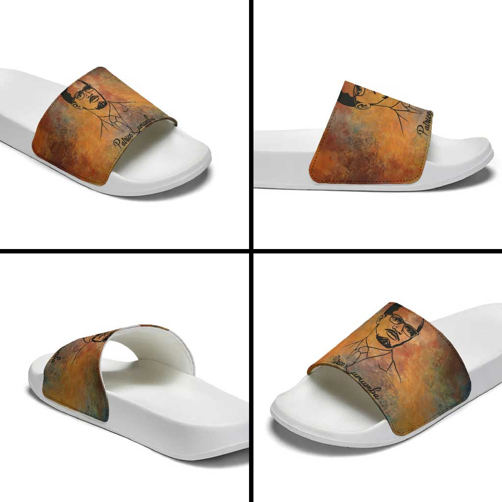Patrice Lumumba Slide Sandals with Line Art Portrait and Truth Cannot Be Killed Inspirational Quote - African Pride