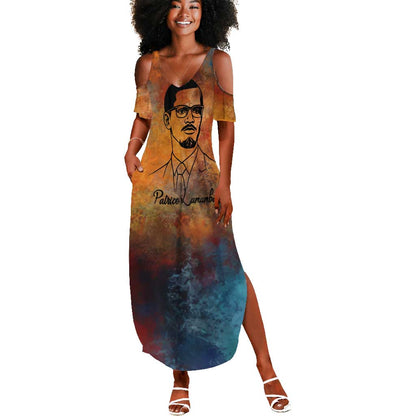 Patrice Lumumba Summer Maxi Dress with Line Art Portrait and Truth Cannot Be Killed Inspirational Quote - African Pride