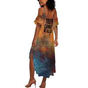 Patrice Lumumba Summer Maxi Dress with Line Art Portrait and Truth Cannot Be Killed Inspirational Quote - African Pride