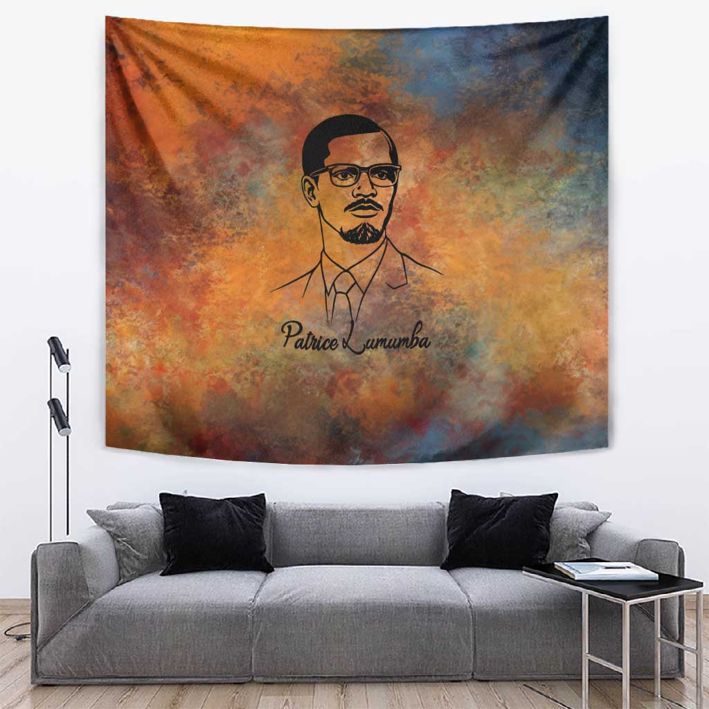 Patrice Lumumba Tapestry with Line Art Portrait and Truth Cannot Be Killed Inspirational Quote - African Pride
