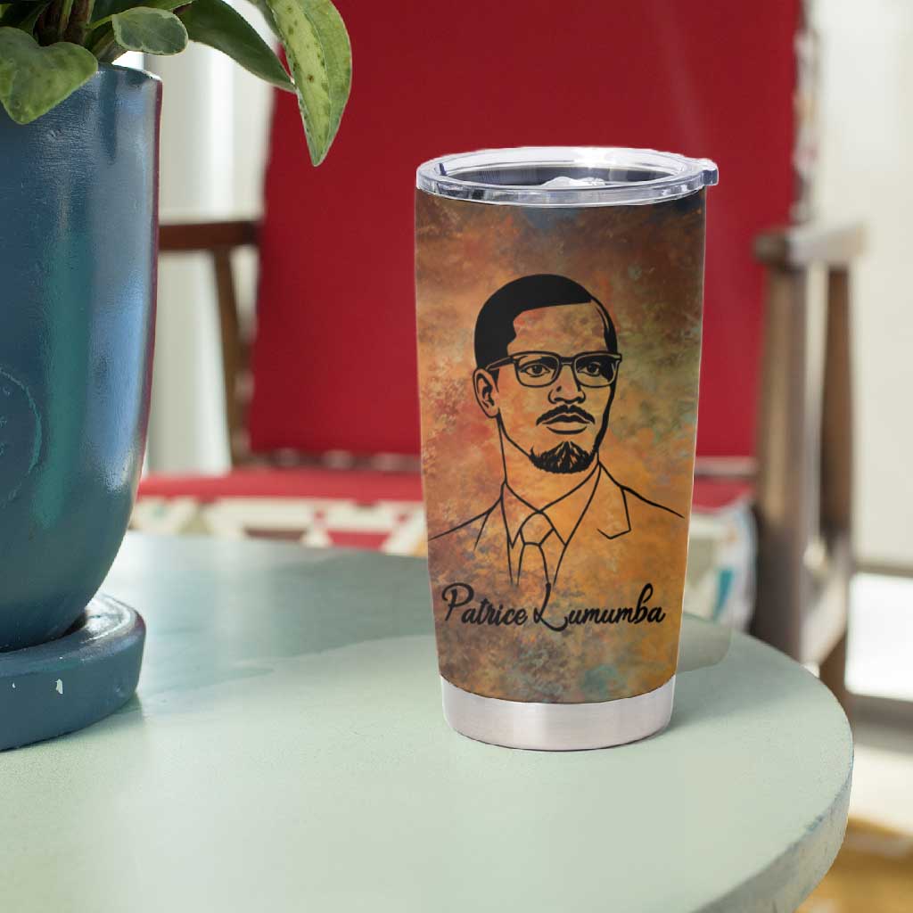 Patrice Lumumba Tumbler Cup with Line Art Portrait and Truth Cannot Be Killed Inspirational Quote - African Pride