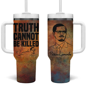 Patrice Lumumba Tumbler With Handle with Line Art Portrait and Truth Cannot Be Killed Inspirational Quote - African Pride
