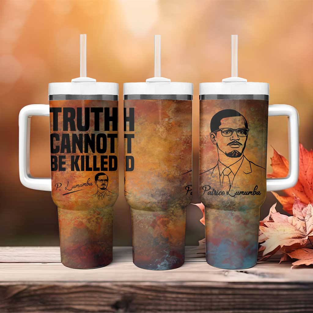 Patrice Lumumba Tumbler With Handle with Line Art Portrait and Truth Cannot Be Killed Inspirational Quote - African Pride