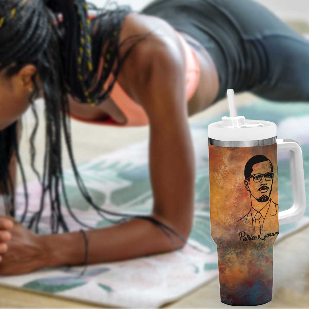 Patrice Lumumba Tumbler With Handle with Line Art Portrait and Truth Cannot Be Killed Inspirational Quote - African Pride