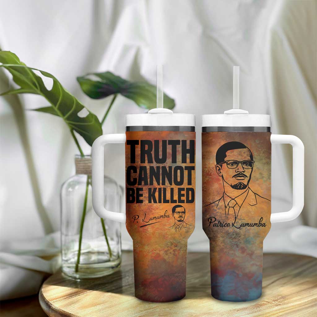 Patrice Lumumba Tumbler With Handle with Line Art Portrait and Truth Cannot Be Killed Inspirational Quote - African Pride