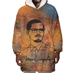 Patrice Lumumba Wearable Blanket Hoodie with Line Art Portrait and Truth Cannot Be Killed Inspirational Quote - African Pride