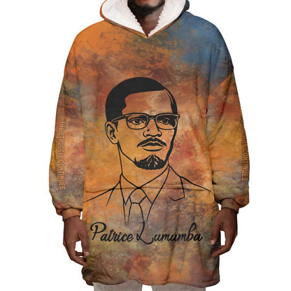 Patrice Lumumba Wearable Blanket Hoodie with Line Art Portrait and Truth Cannot Be Killed Inspirational Quote - African Pride