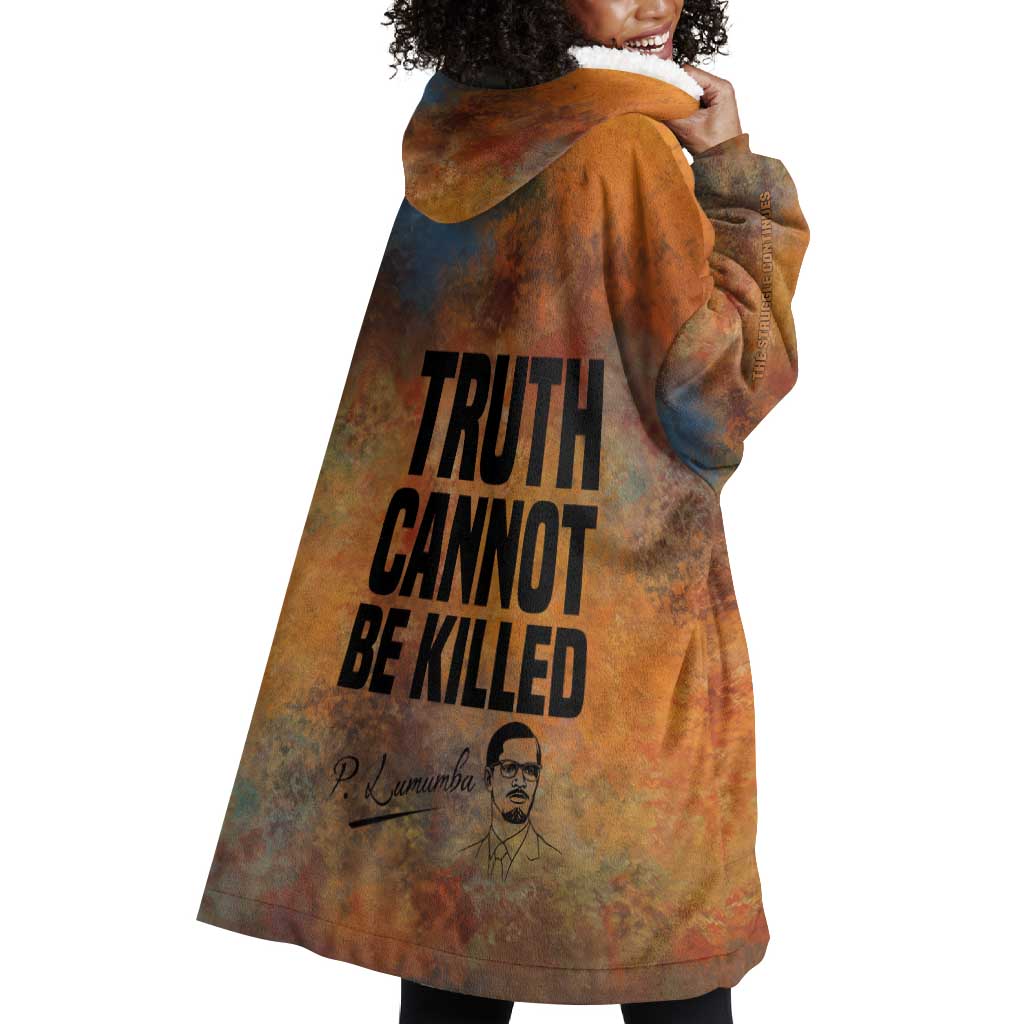 Patrice Lumumba Wearable Blanket Hoodie with Line Art Portrait and Truth Cannot Be Killed Inspirational Quote - African Pride