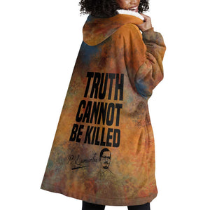 Patrice Lumumba Wearable Blanket Hoodie with Line Art Portrait and Truth Cannot Be Killed Inspirational Quote - African Pride