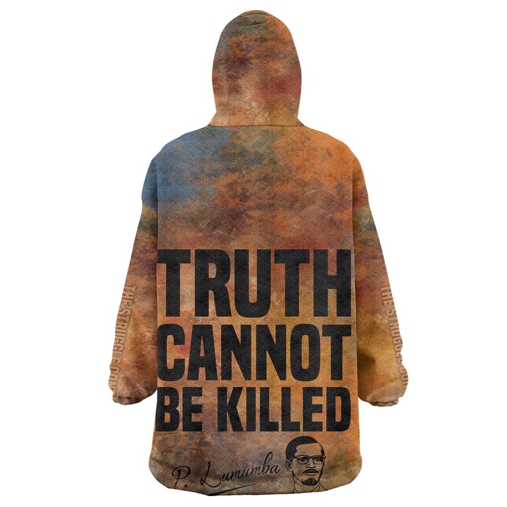 Patrice Lumumba Wearable Blanket Hoodie with Line Art Portrait and Truth Cannot Be Killed Inspirational Quote - African Pride