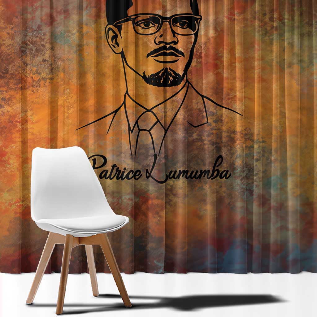 Patrice Lumumba Window Curtain with Line Art Portrait and Truth Cannot Be Killed Inspirational Quote - African Pride