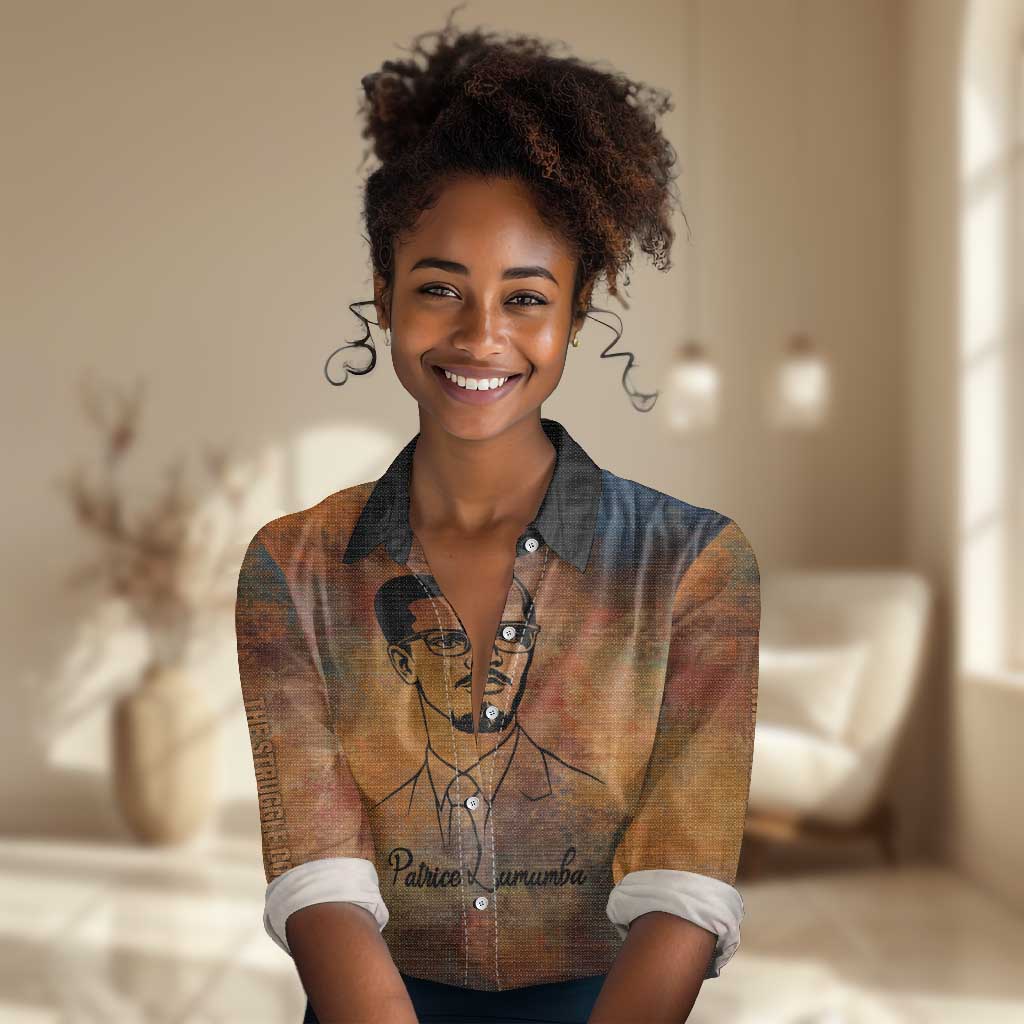 Patrice Lumumba Women Casual Shirt with Line Art Portrait and Truth Cannot Be Killed Inspirational Quote - African Pride