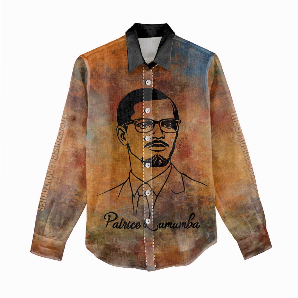 Patrice Lumumba Women Casual Shirt with Line Art Portrait and Truth Cannot Be Killed Inspirational Quote - African Pride