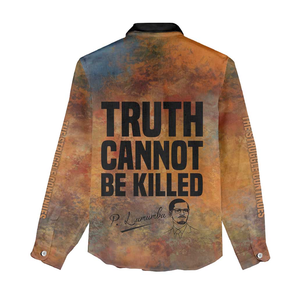 Patrice Lumumba Women Casual Shirt with Line Art Portrait and Truth Cannot Be Killed Inspirational Quote - African Pride