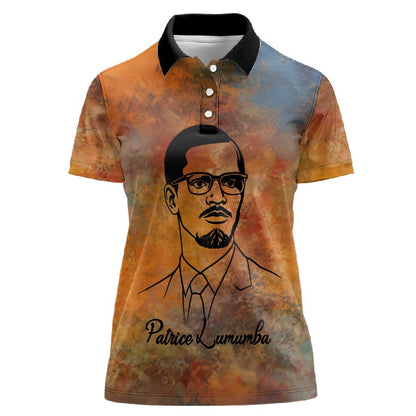 Patrice Lumumba Women Polo Shirt with Line Art Portrait and Truth Cannot Be Killed Inspirational Quote - African Pride