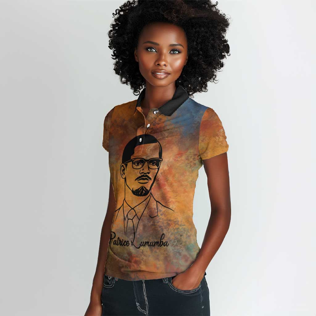Patrice Lumumba Women Polo Shirt with Line Art Portrait and Truth Cannot Be Killed Inspirational Quote - African Pride