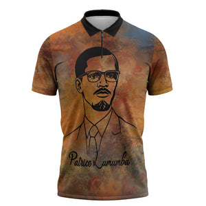 Patrice Lumumba Zipper Polo Shirt with Line Art Portrait and Truth Cannot Be Killed Inspirational Quote - African Pride