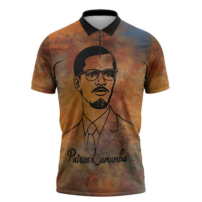 Patrice Lumumba Zipper Polo Shirt with Line Art Portrait and Truth Cannot Be Killed Inspirational Quote - African Pride
