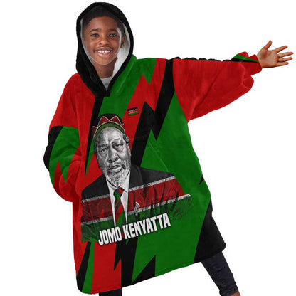 Jomo Kenyatta Kid Wearable Blanket Hoodie Patriotic Colors Design and Father of the Kenyan Nation Tribute - African Pride