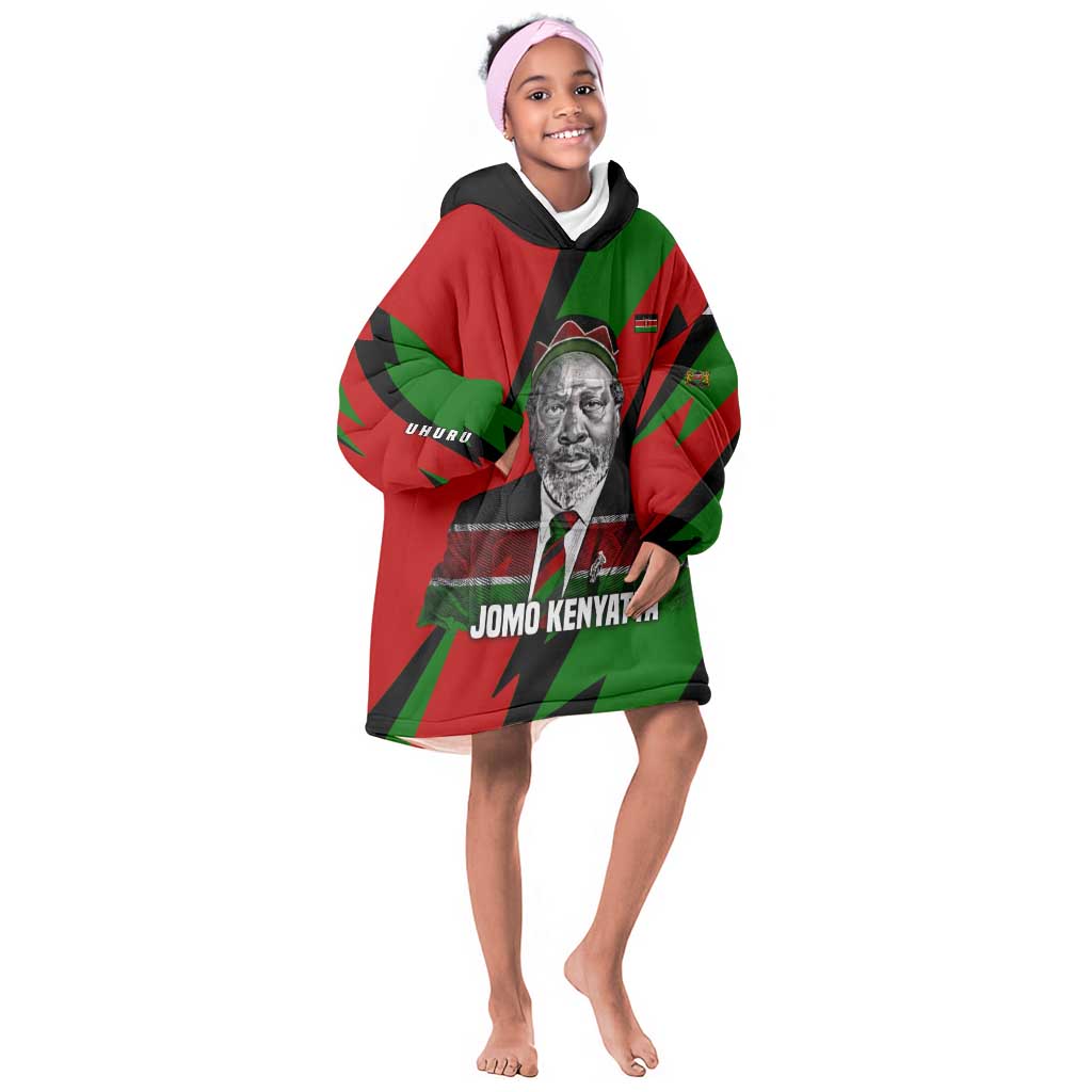 Jomo Kenyatta Kid Wearable Blanket Hoodie Patriotic Colors Design and Father of the Kenyan Nation Tribute - African Pride
