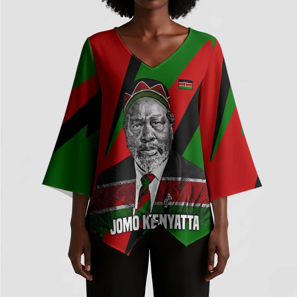 Jomo Kenyatta Kimono Sleeve Blouse Patriotic Colors Design and Father of the Kenyan Nation Tribute - African Pride